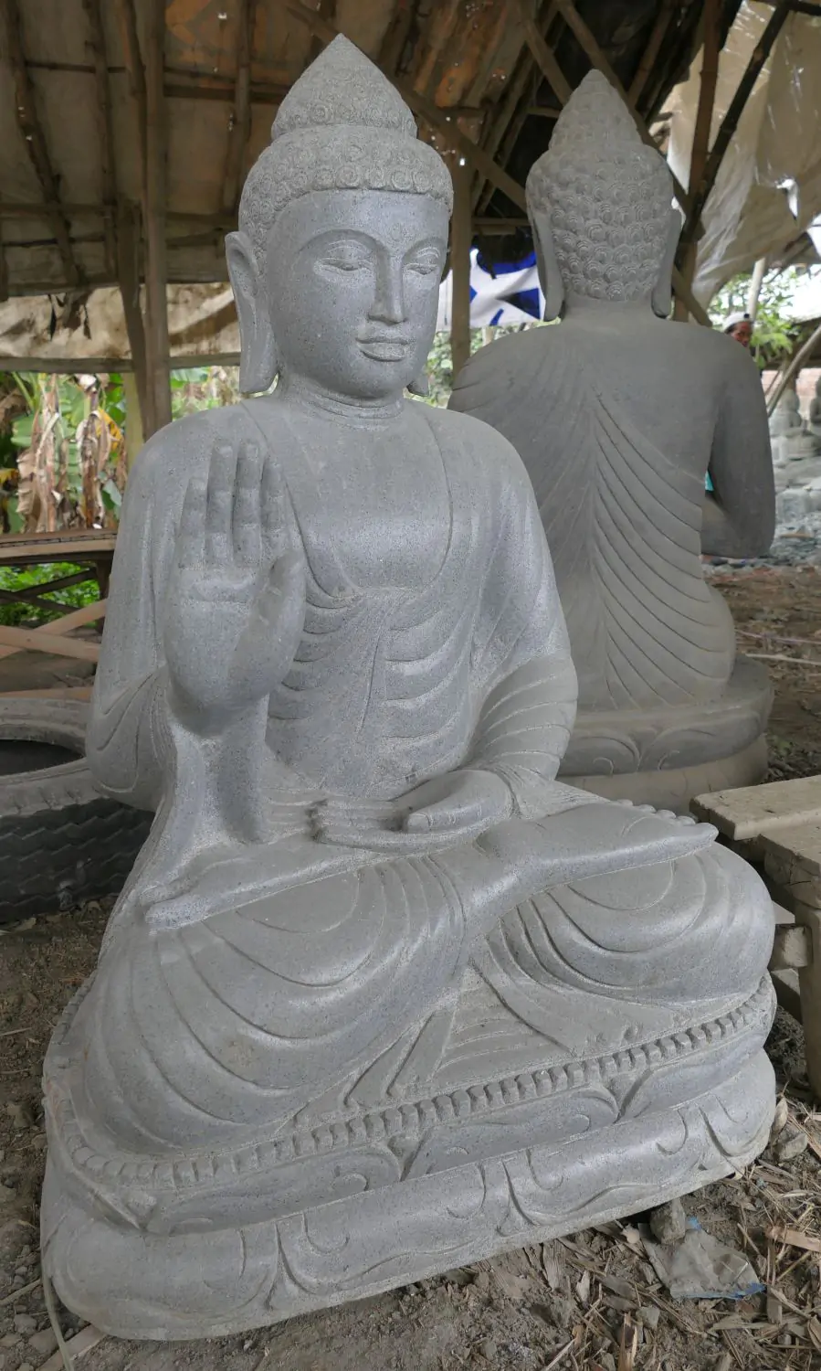  Product image 3 of the product “Seated Buddha made of Riverstone in Abhaya Position - gesture of fearlessness, H.108 cm. ”